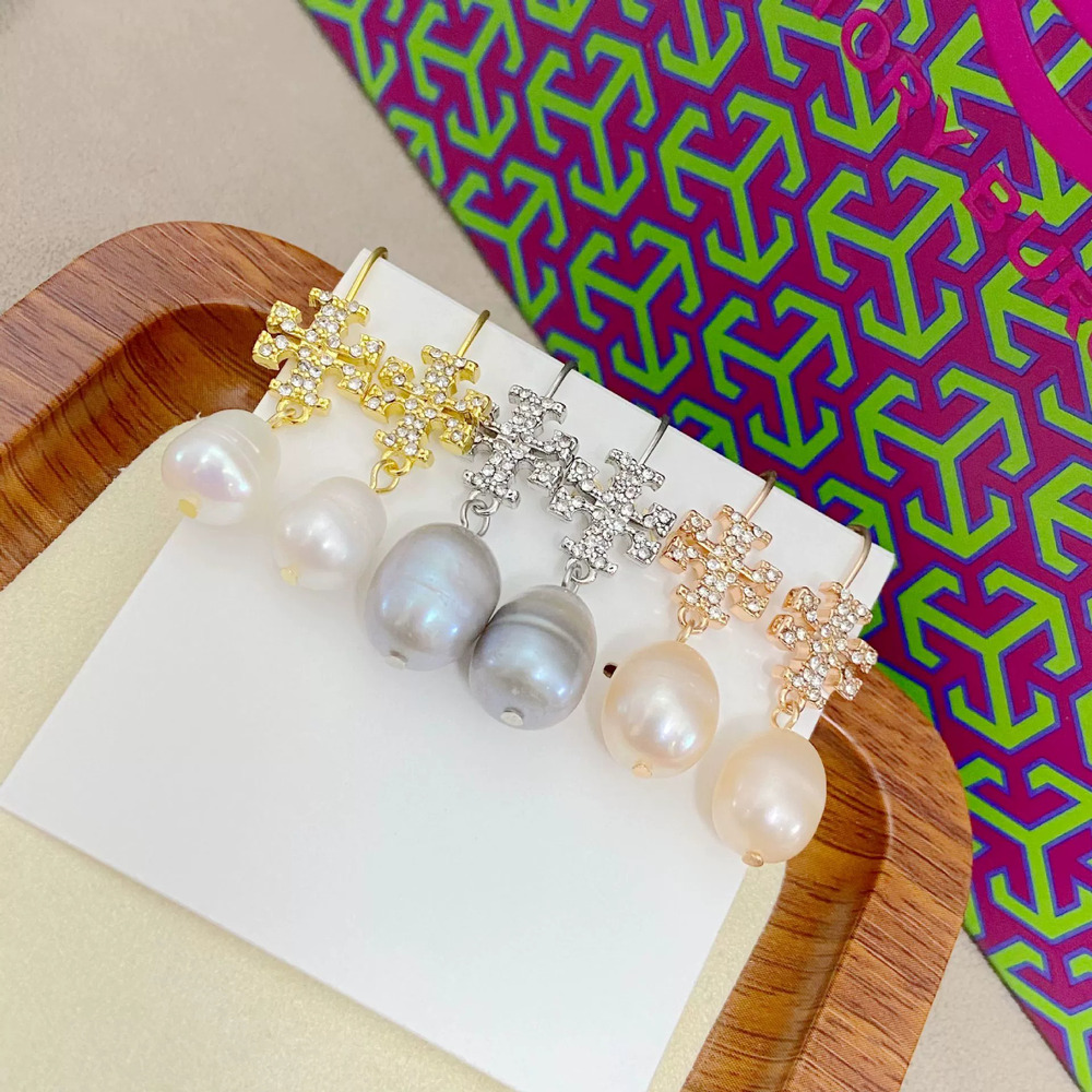 Tory Burch Rhinestone Letter Pearl Earrings